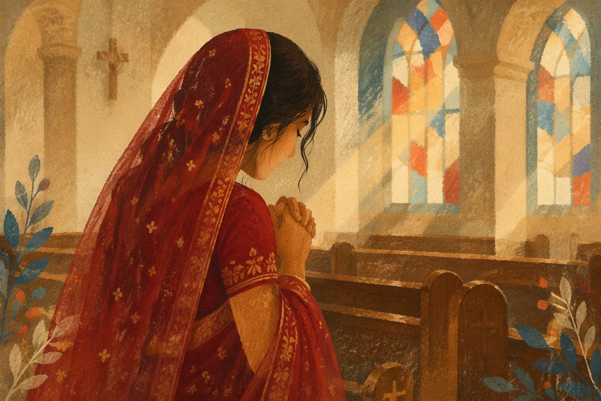 South Asian Woman Praying in Church