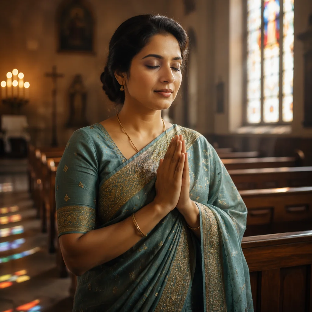 South Asian Woman Praying in Church