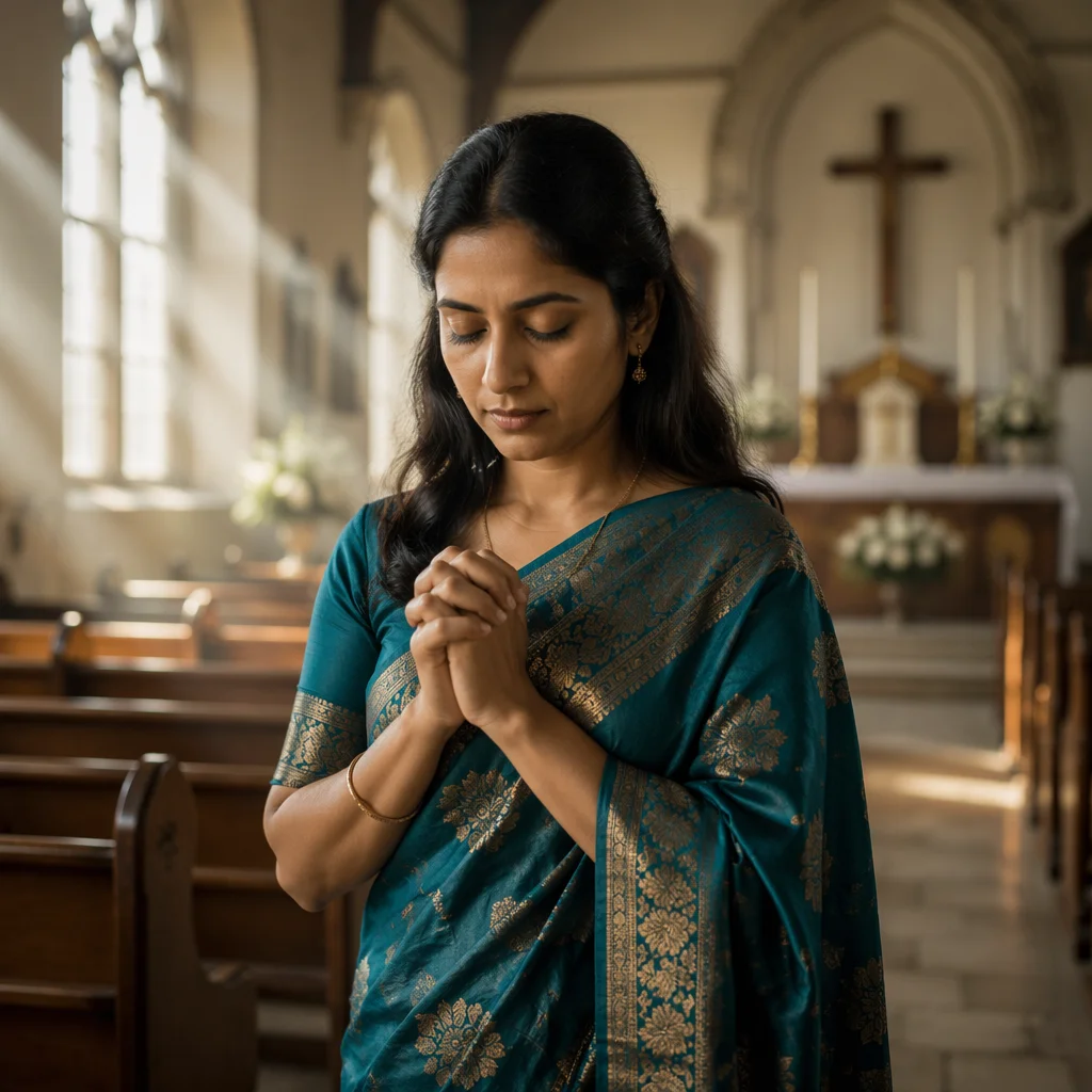 South Asian Woman Praying in Church