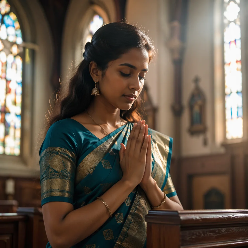 South Asian Woman Praying in Church