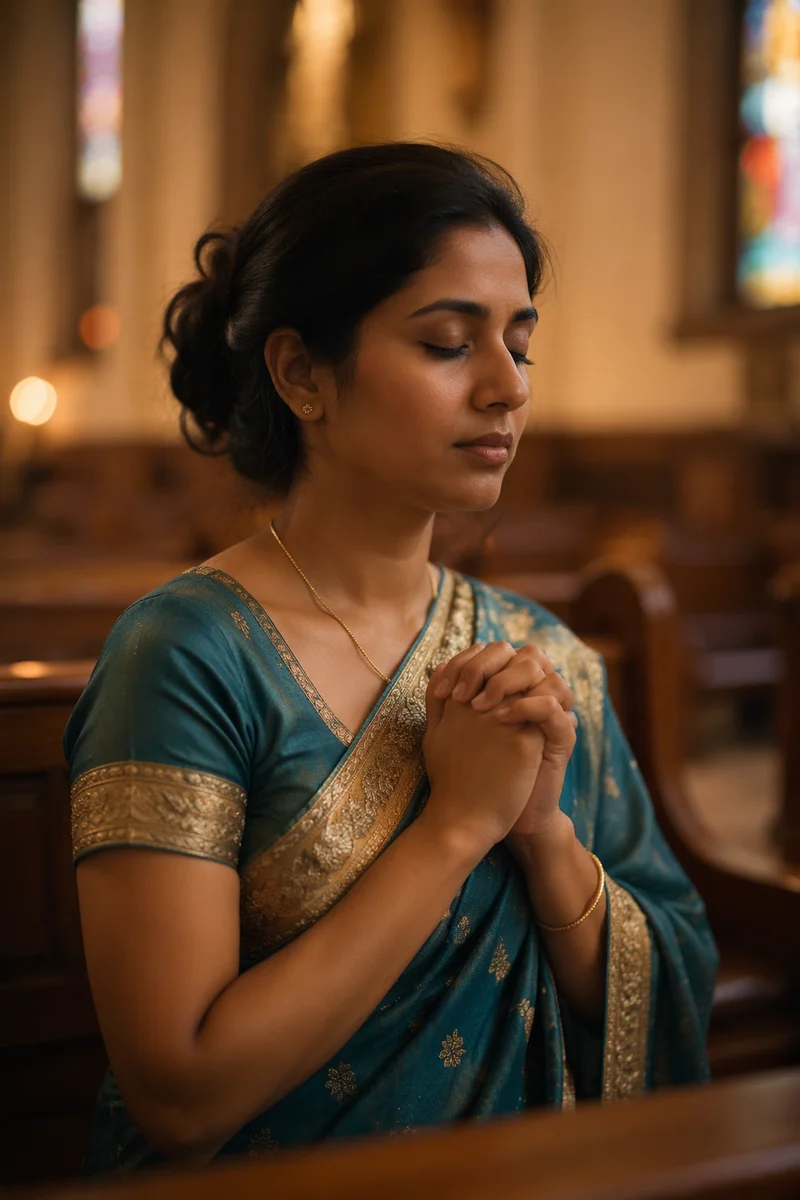 South Asian Woman Praying in Church