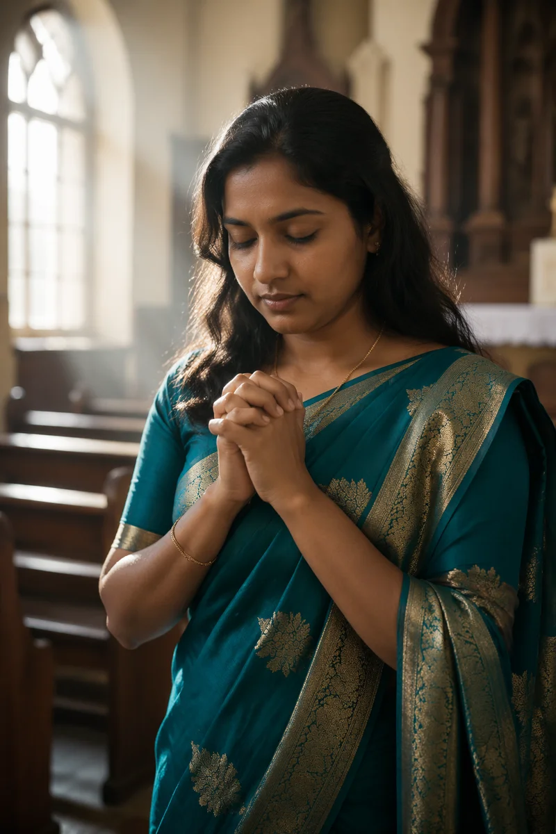 South Asian Woman Praying in Church