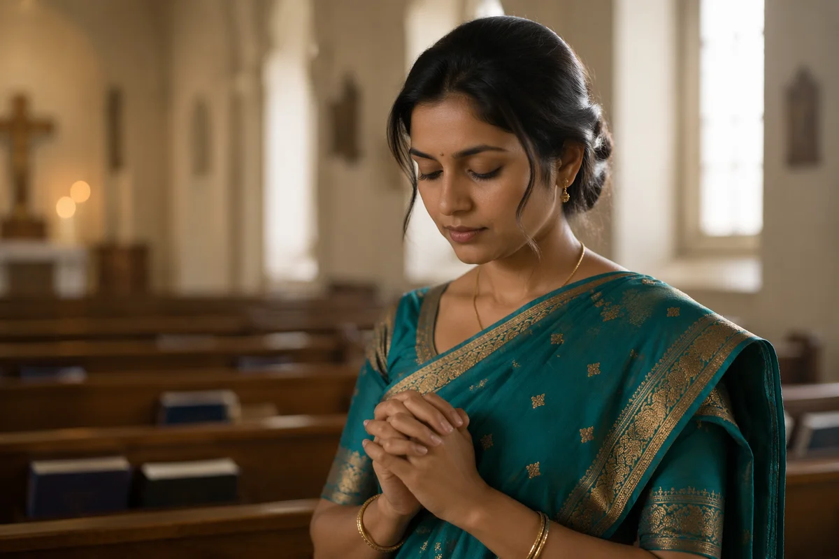 South Asian Woman Praying in Church