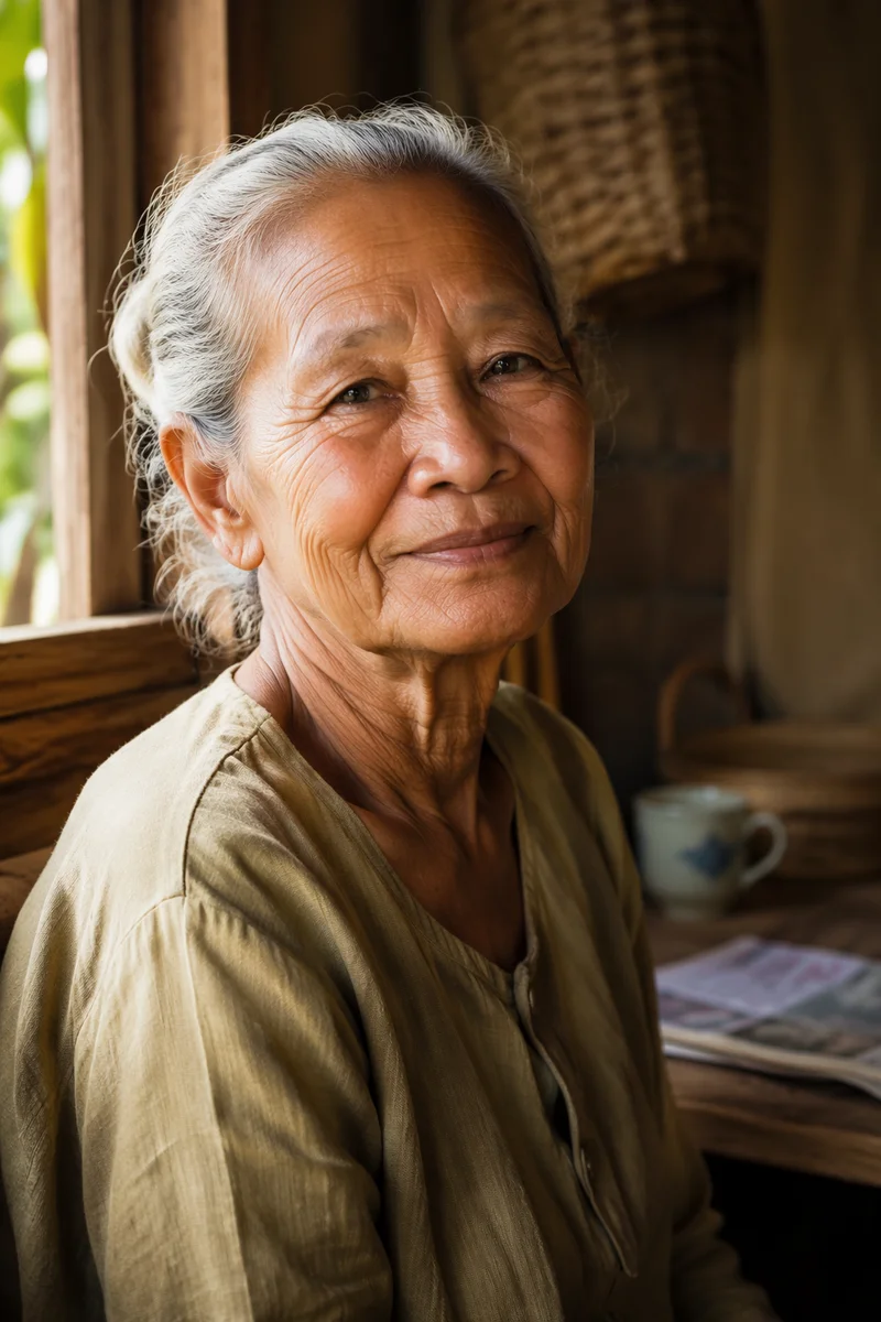 Elderly Southeast Asian Grandmother by Window