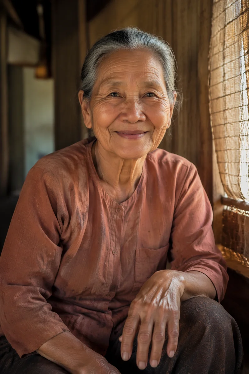 Elderly Southeast Asian Grandmother by Window
