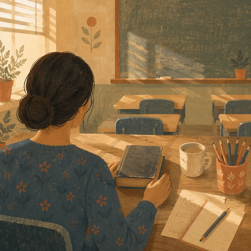 Quiet Morning Teacher Bible Classroom Scene