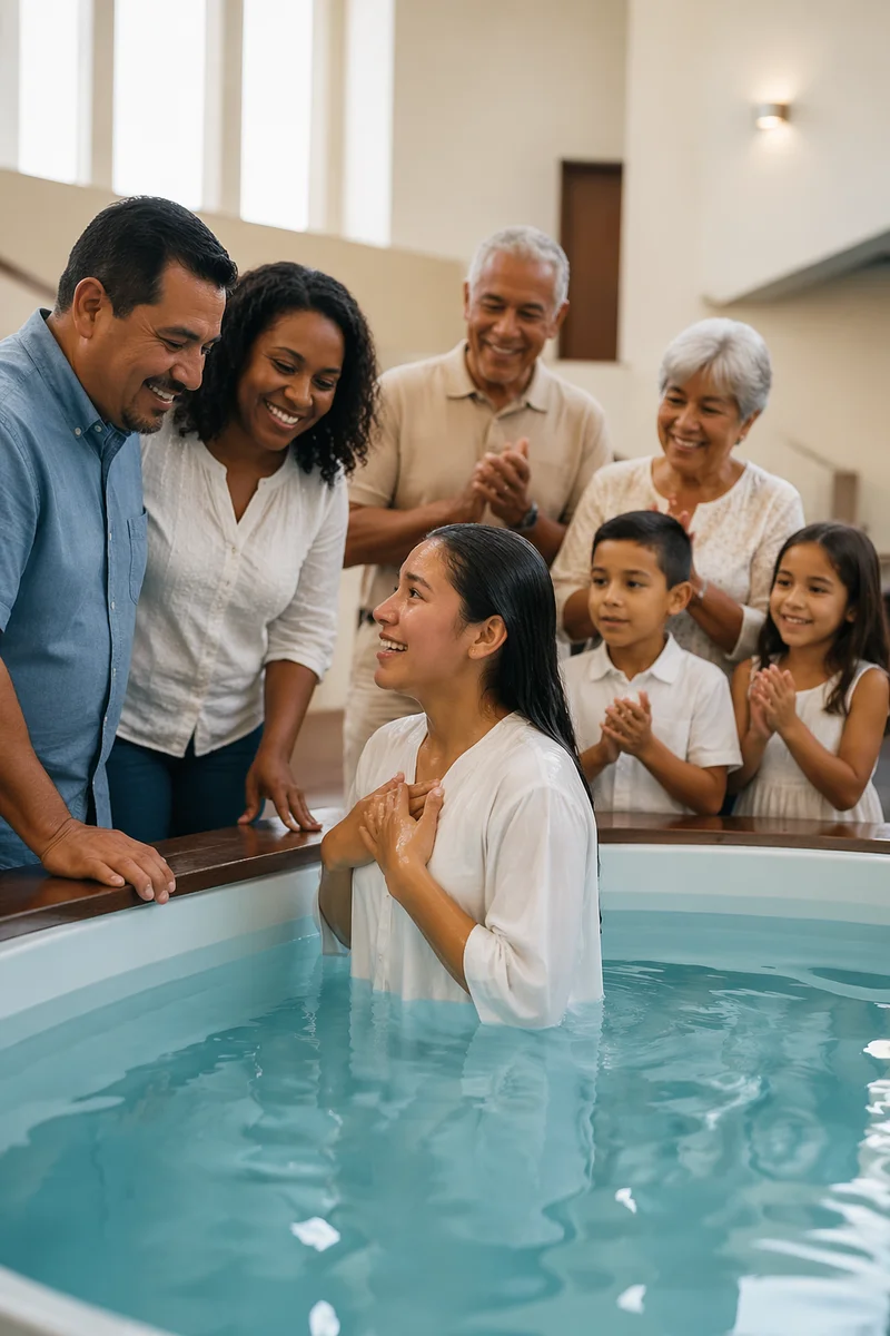 Teen Baptism Celebration with Family at Church