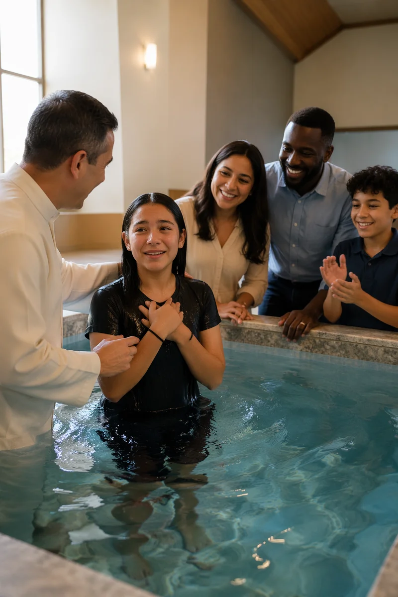Teen Baptism Celebration with Family in Church