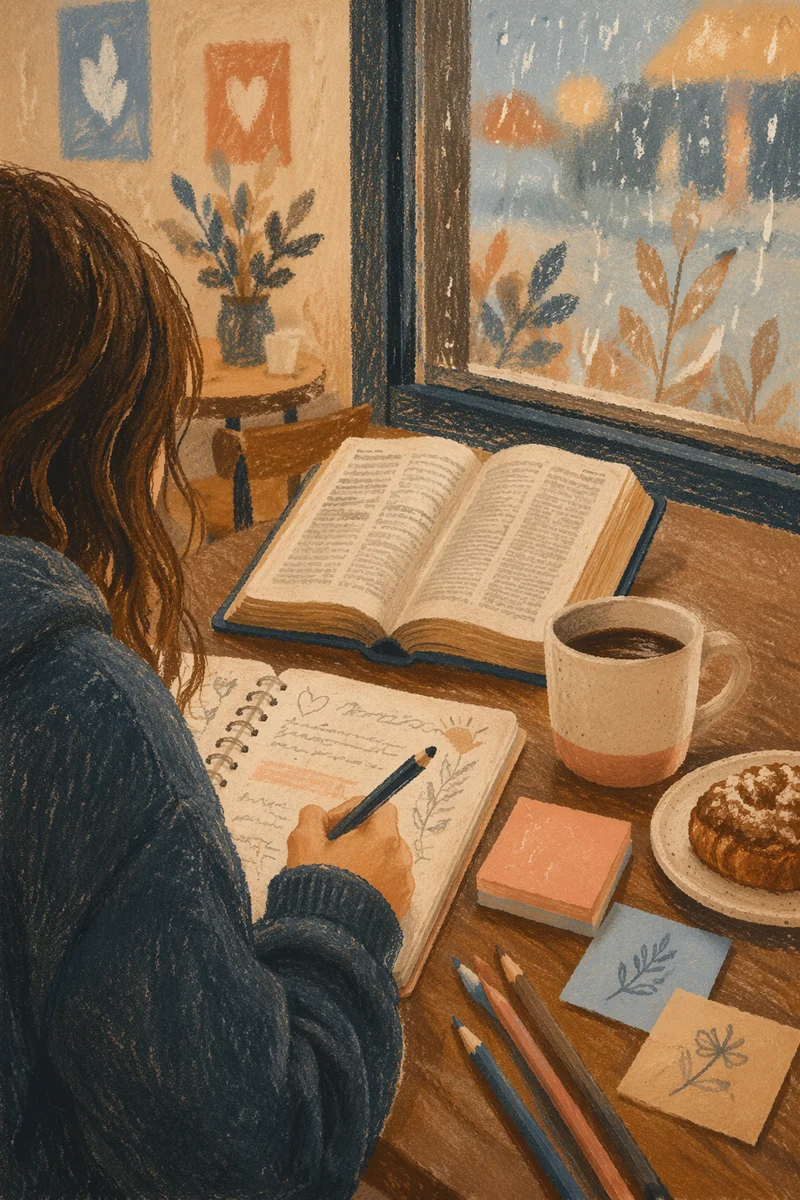 Teen Bible Journaling in Cozy Coffee Shop