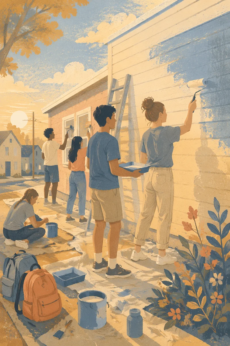Teens Serving on Mission Trip Painting