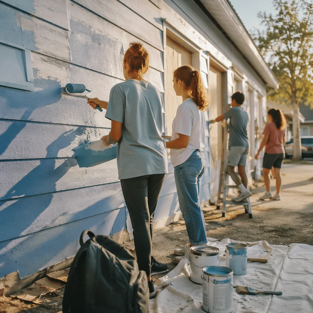 Teens Serving on Mission Trip Painting