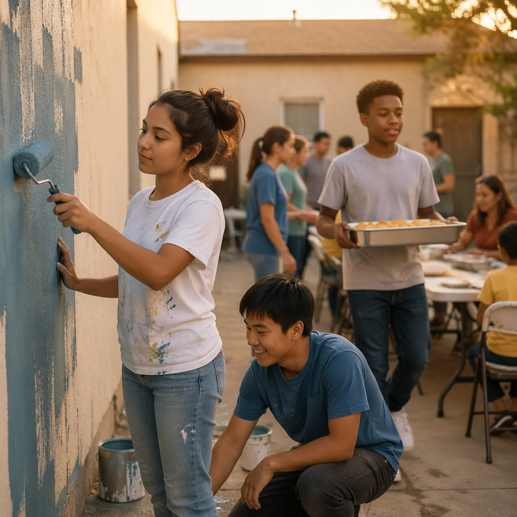 Teen Volunteers Painting and Serving Together