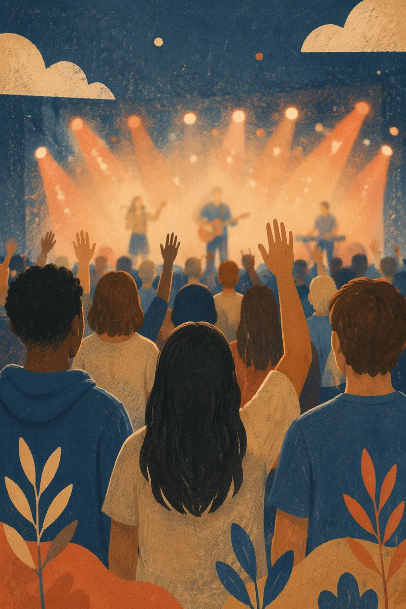 Raised Hands at Warm Concert Stage