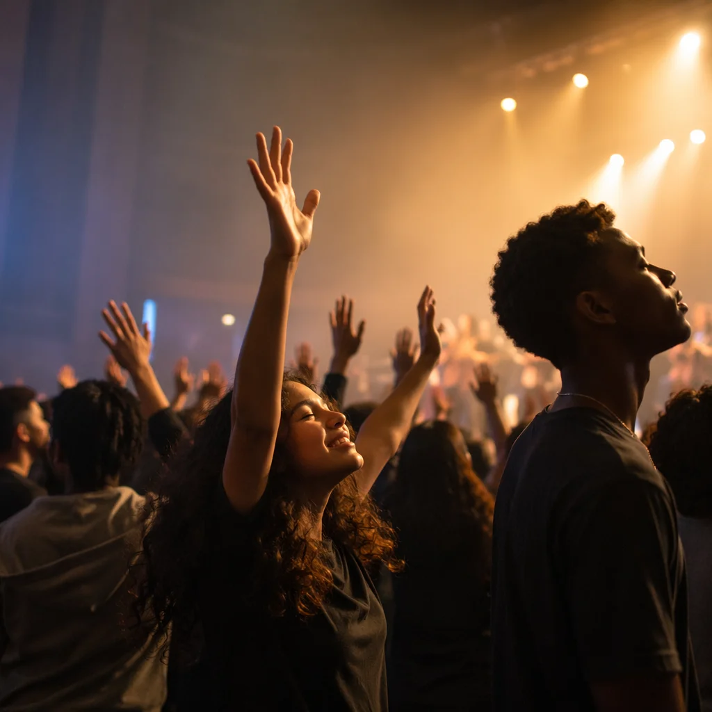 Teen Crowd With Raised Hands at Concert