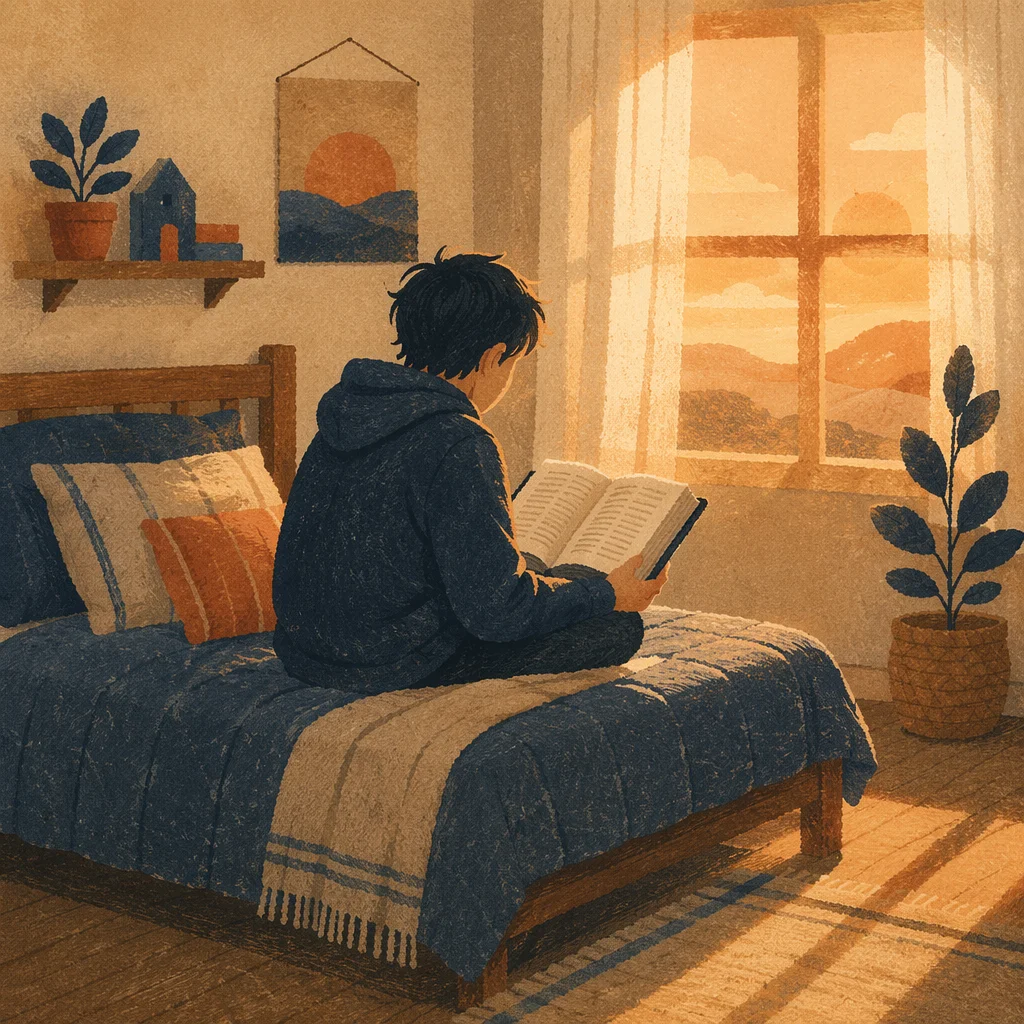 Teenager Reading Bible in Quiet Bedroom