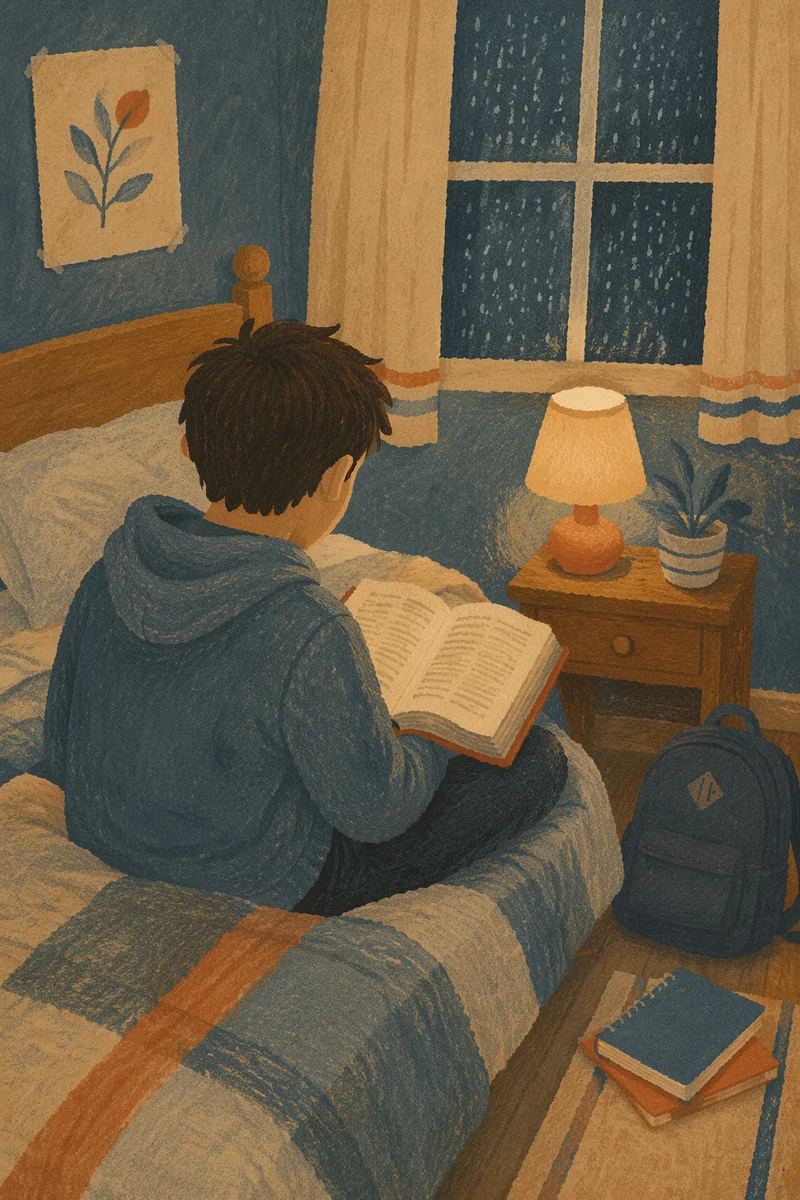 Teenager Reading Bible in Quiet Bedroom
