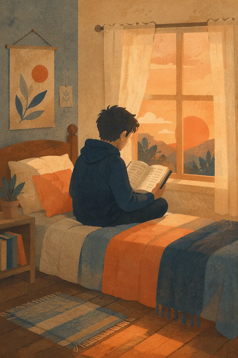 Quiet Teen Reading Bible in Bedroom