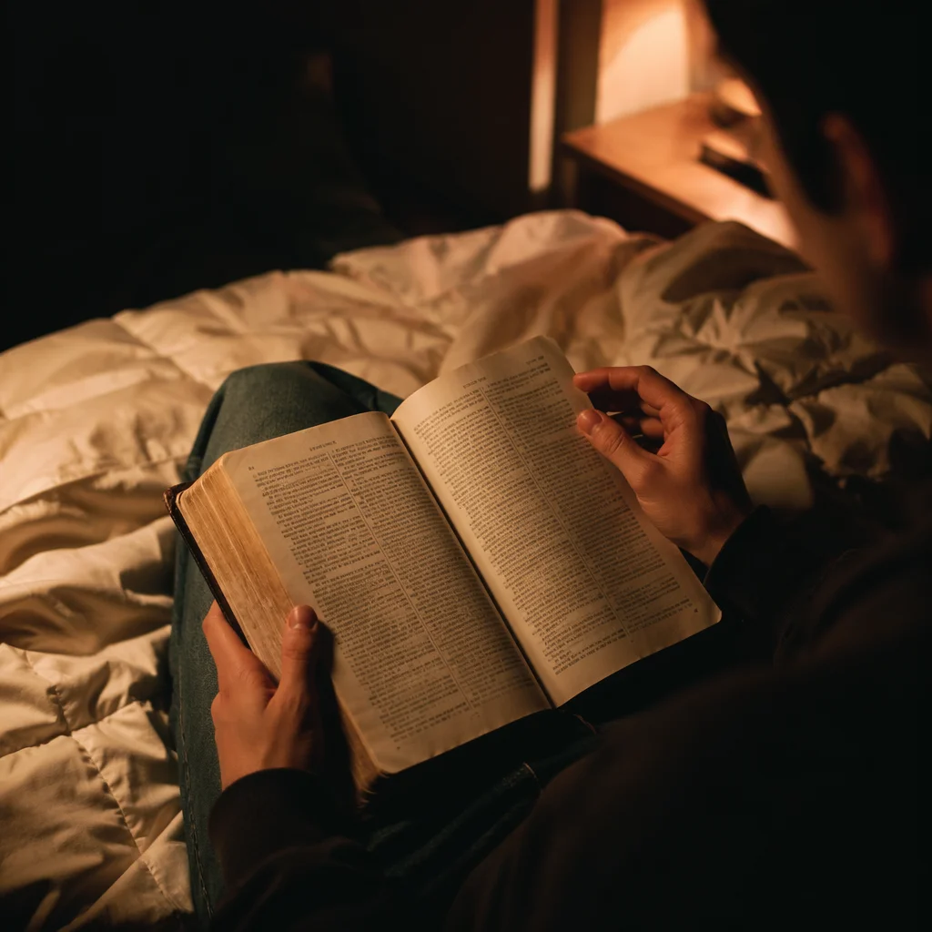 Teen Reading Bible in Quiet Bedroom