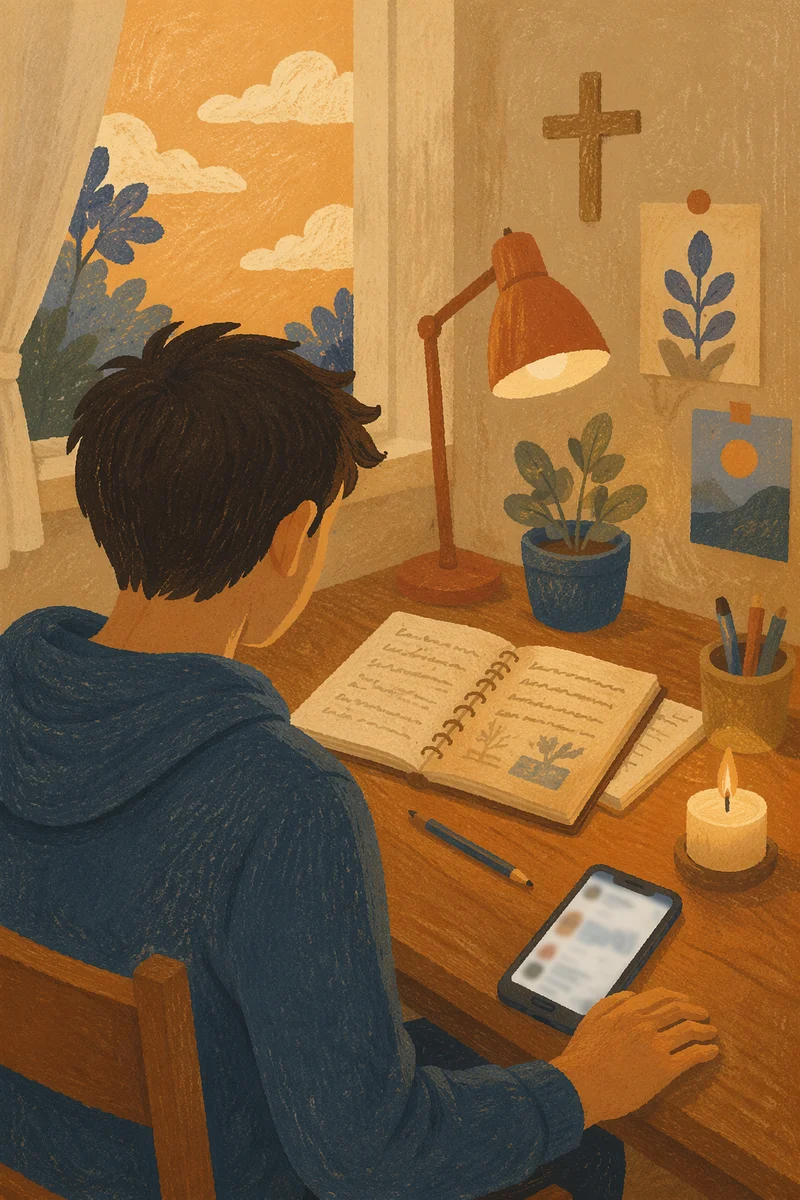 Teen Student Reflecting Beside Smartphone