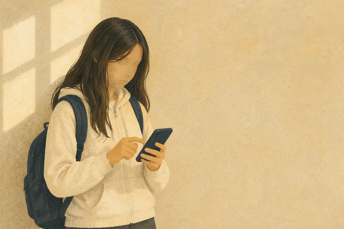 Teen Student Checking Phone Between Classes