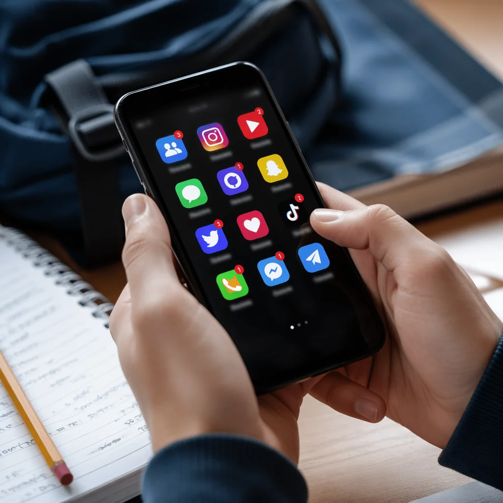 Teen Student Browsing Social Media After Class