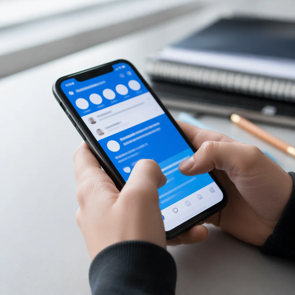 Teen Student Using Social Media on Phone