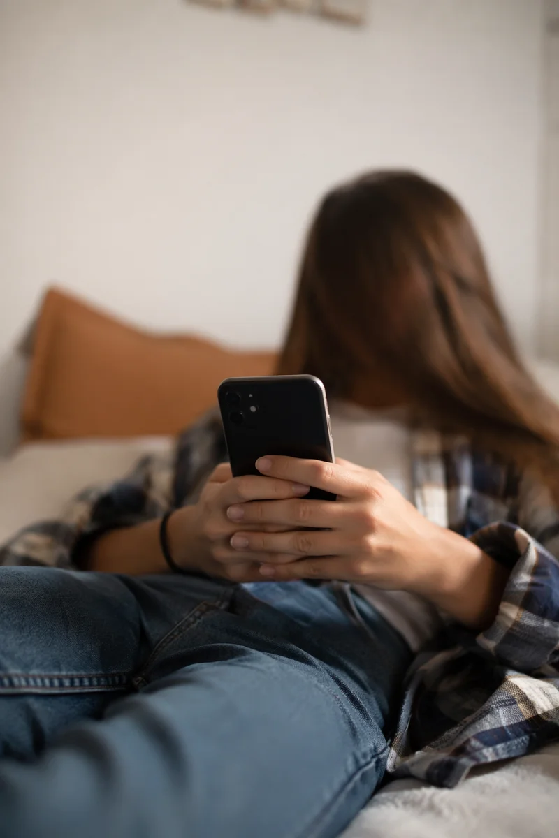 Teen Student Relaxing With Phone Indoors