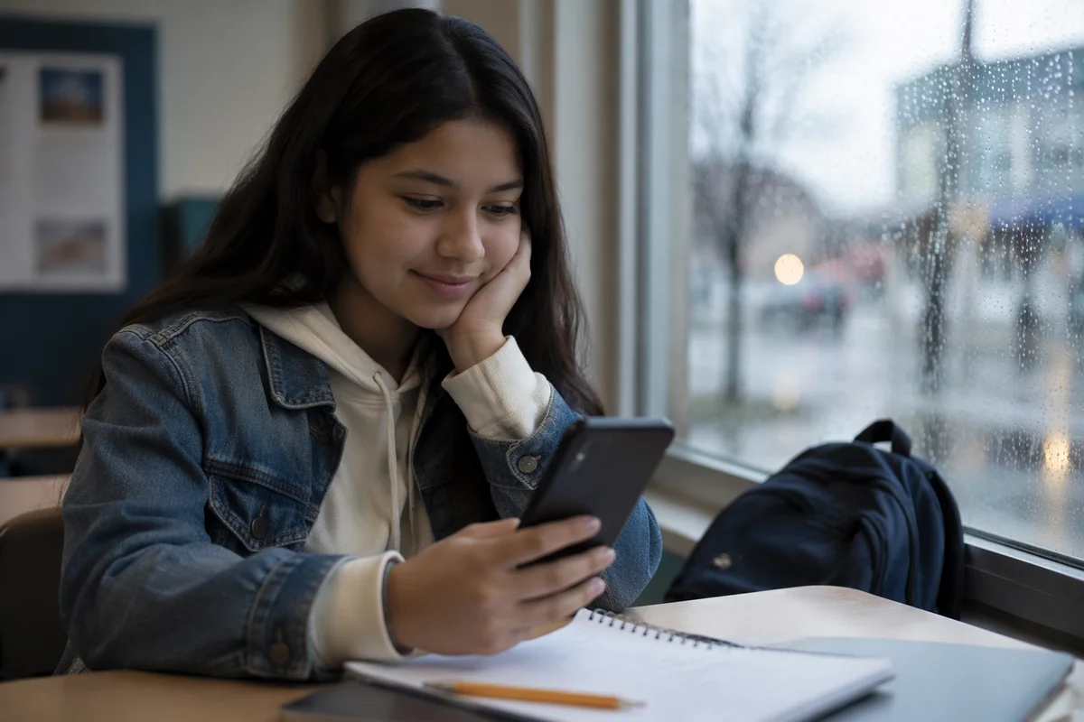 Teen Student by Rainy Classroom Window