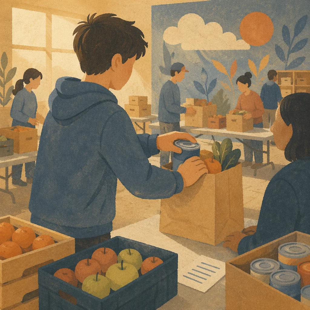 Teen Volunteer Serving at Church Food Bank