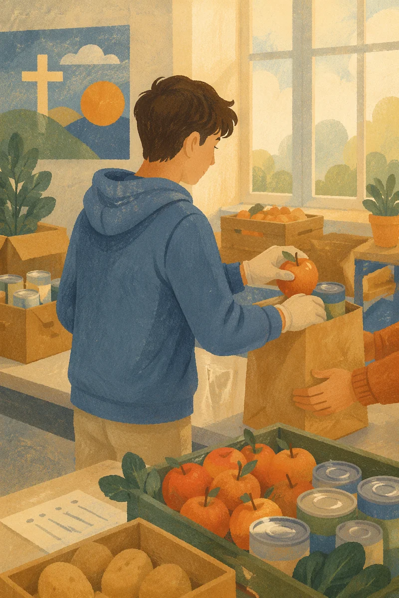 Teen Volunteer Serving at Church Food Bank