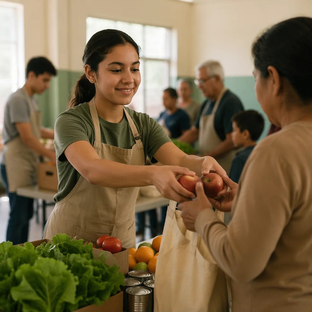 Teen Volunteer Serving Families at Food Pantry