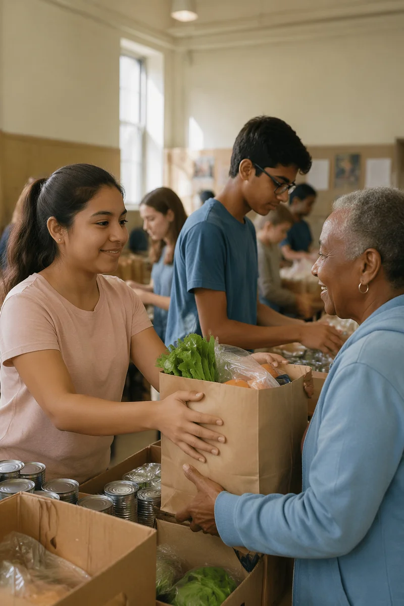 Teen Volunteers Serving Groceries to Families