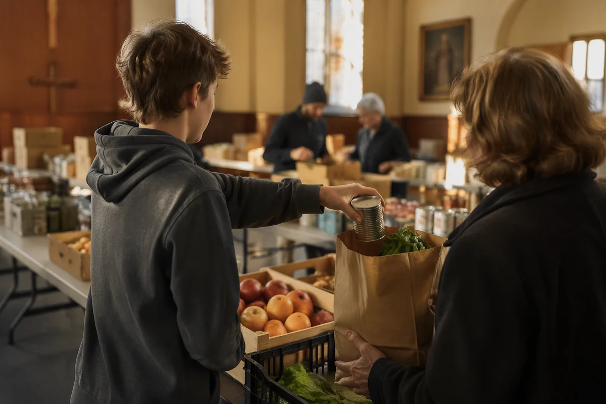 Teen Volunteer Serving Food Bank Supplies