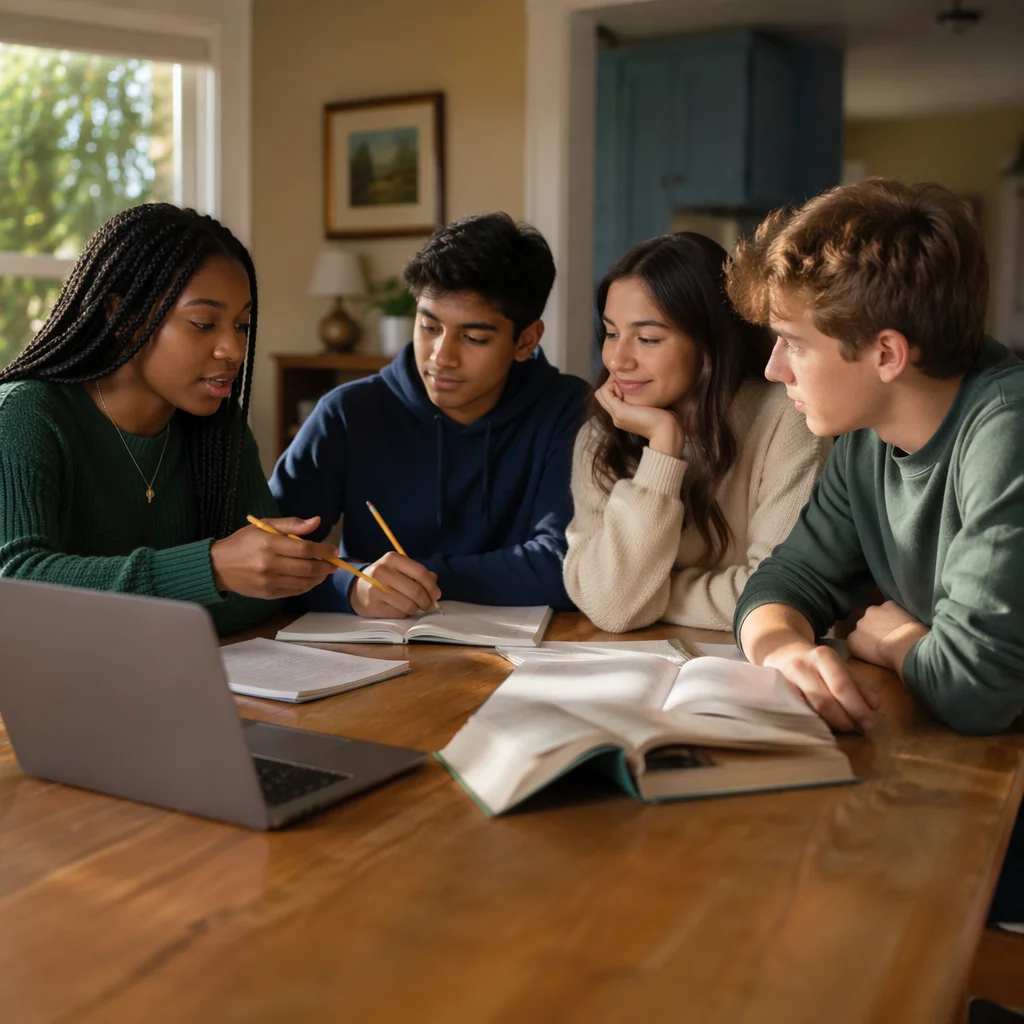 Diverse Teenagers Studying Together After School