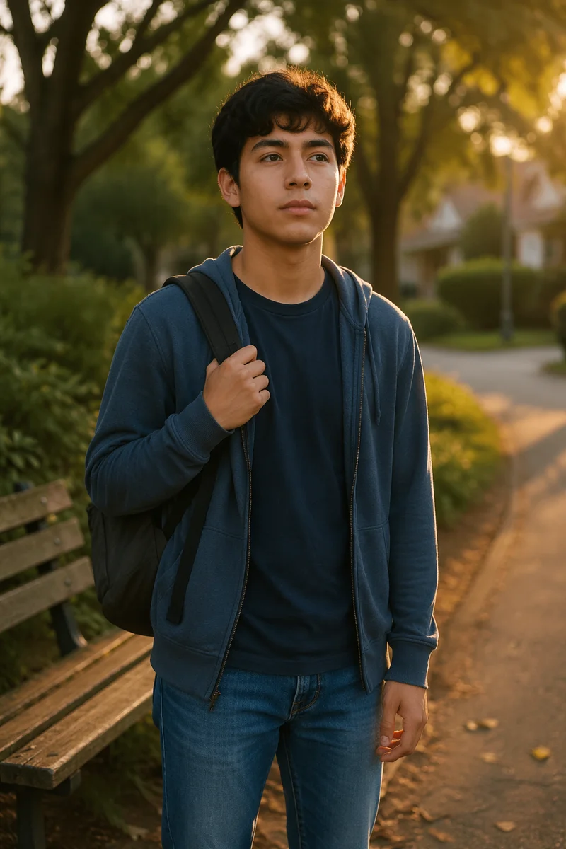 Thoughtful Teenage Boy in Park Portrait