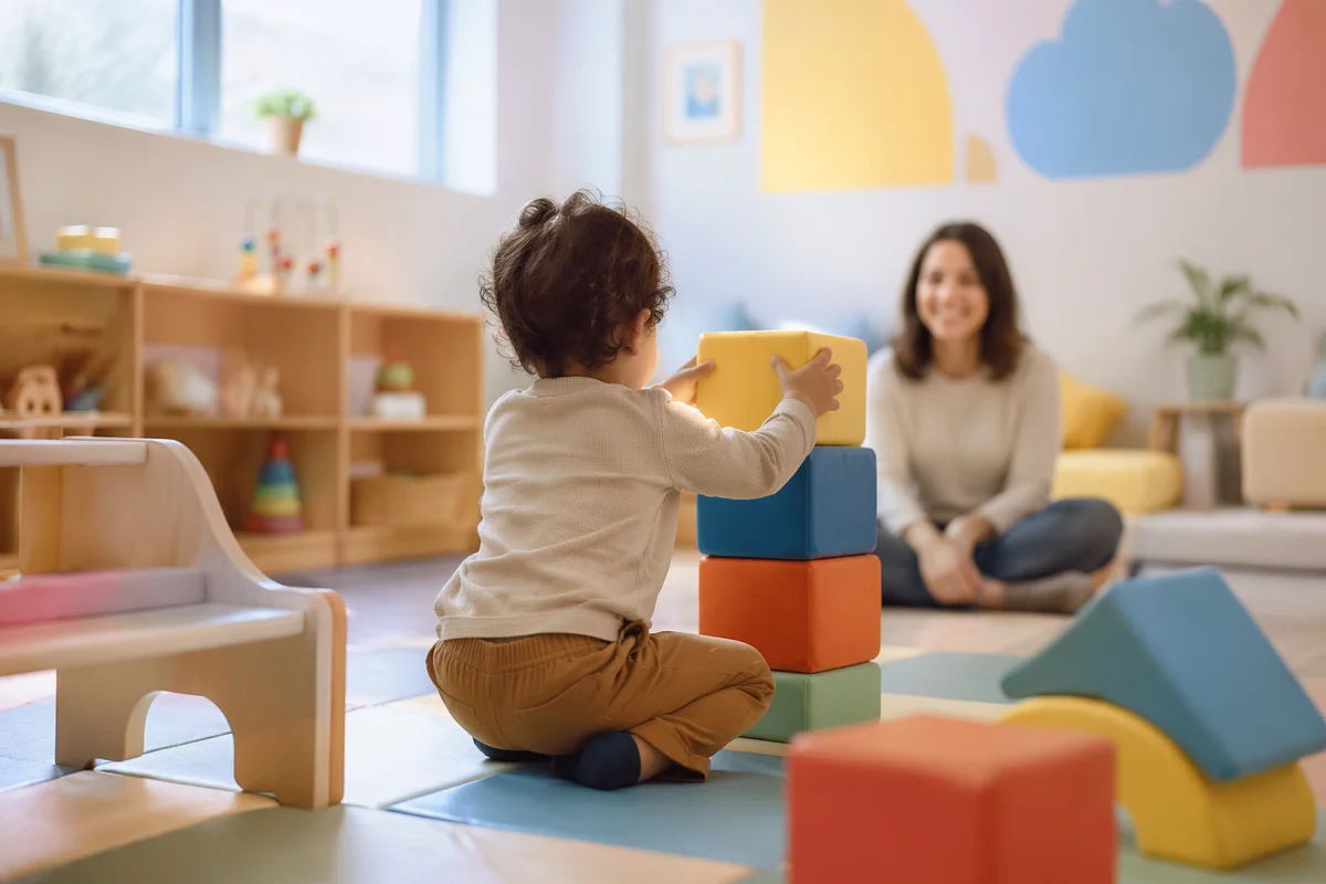 Toddler Playing in Colorful Church Nursery