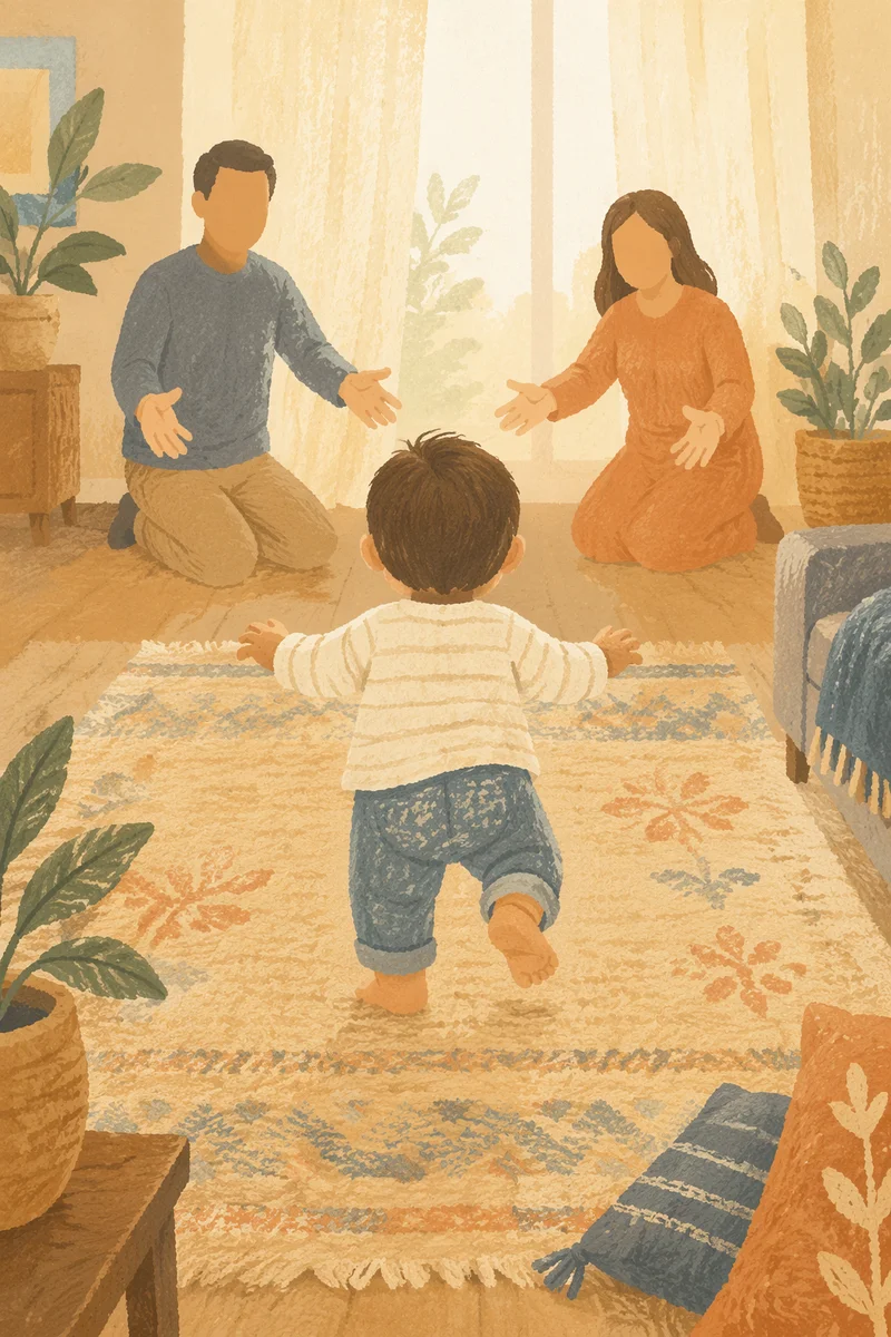 Toddler First Steps Toward Waiting Parents
