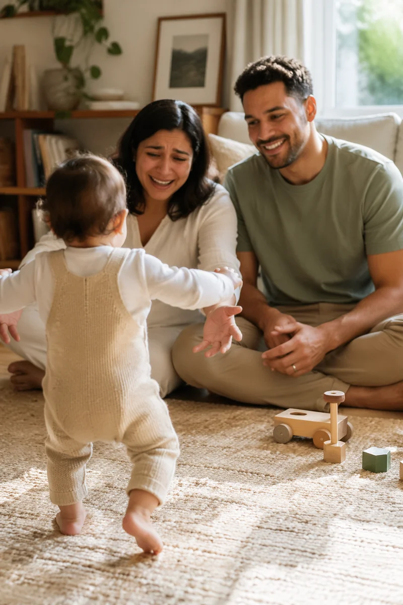 Toddler Taking First Steps at Home