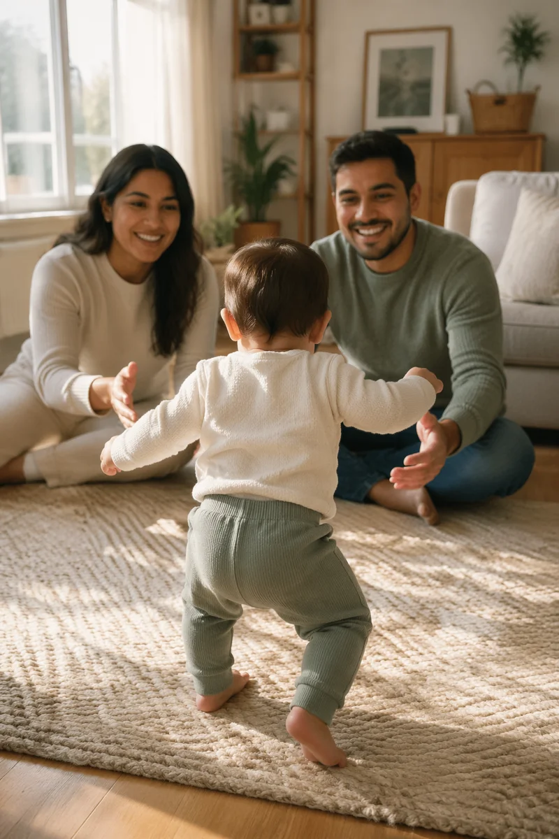 Toddler Taking First Steps at Home