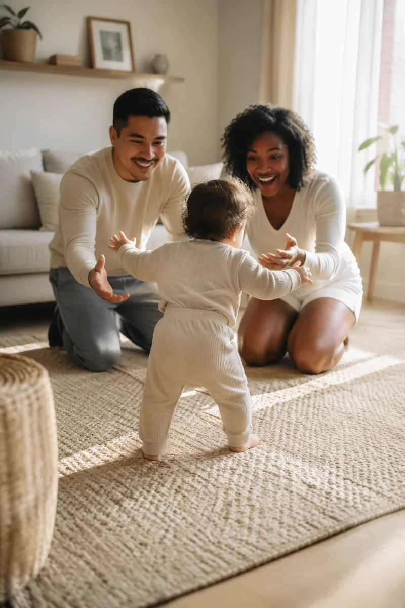 Toddler Taking First Steps at Home