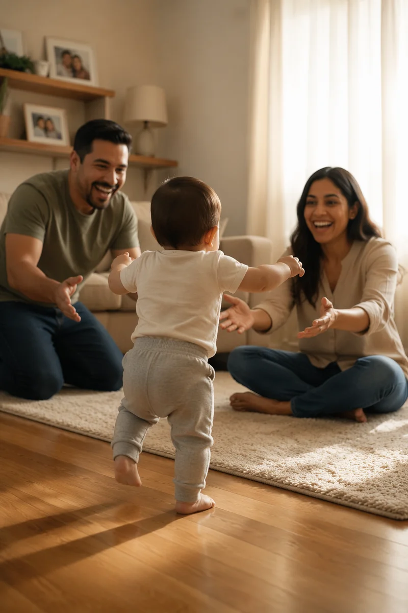 Toddler Taking First Steps at Home