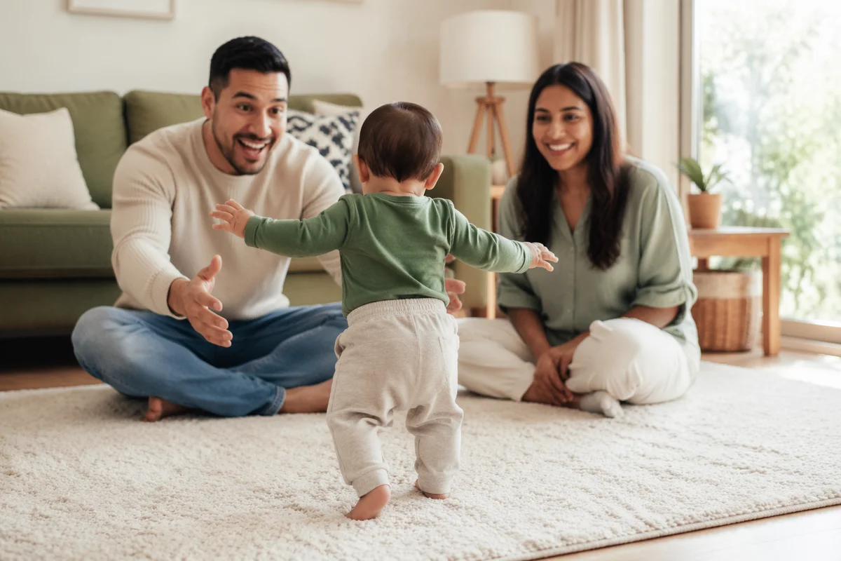 Toddler Taking First Steps at Home