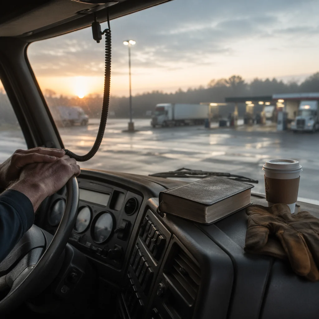 Truck Driver Bible at Dawn Rest Stop
