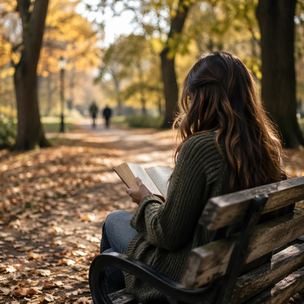 Young Adult Reading Bible in Autumn Park