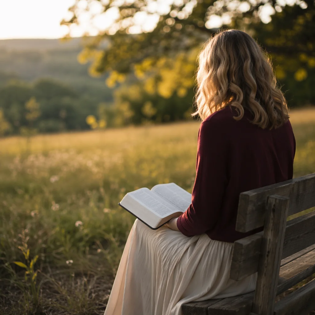 Young Adult Reading Bible on Park Bench