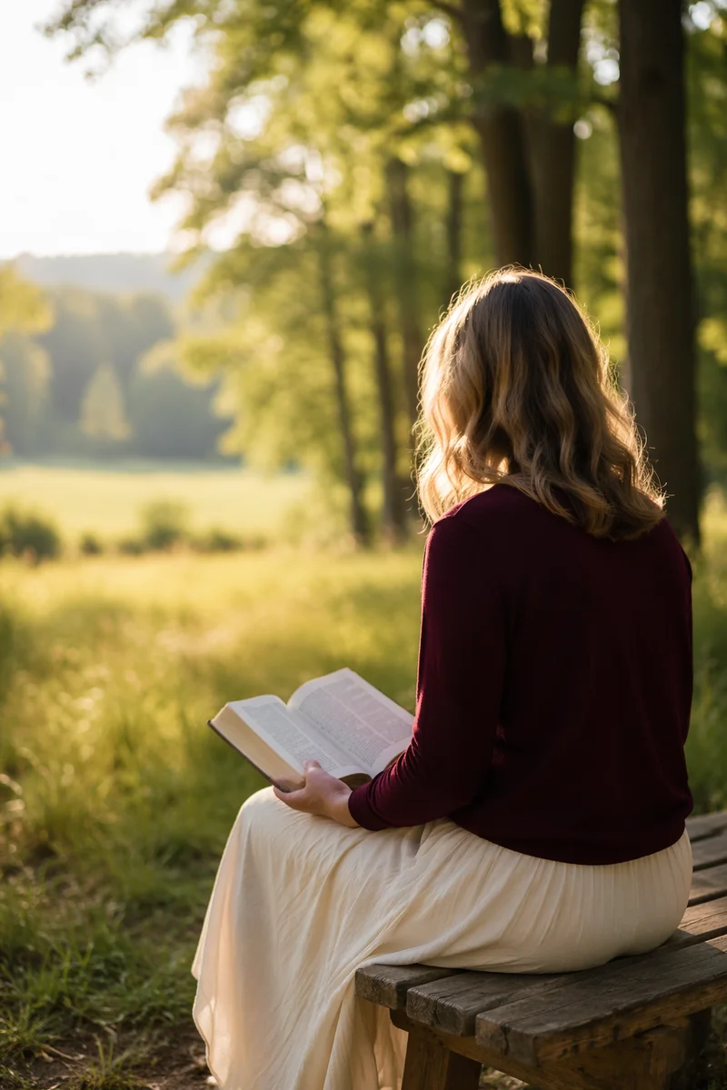 Young Adult Reading Bible on Park Bench
