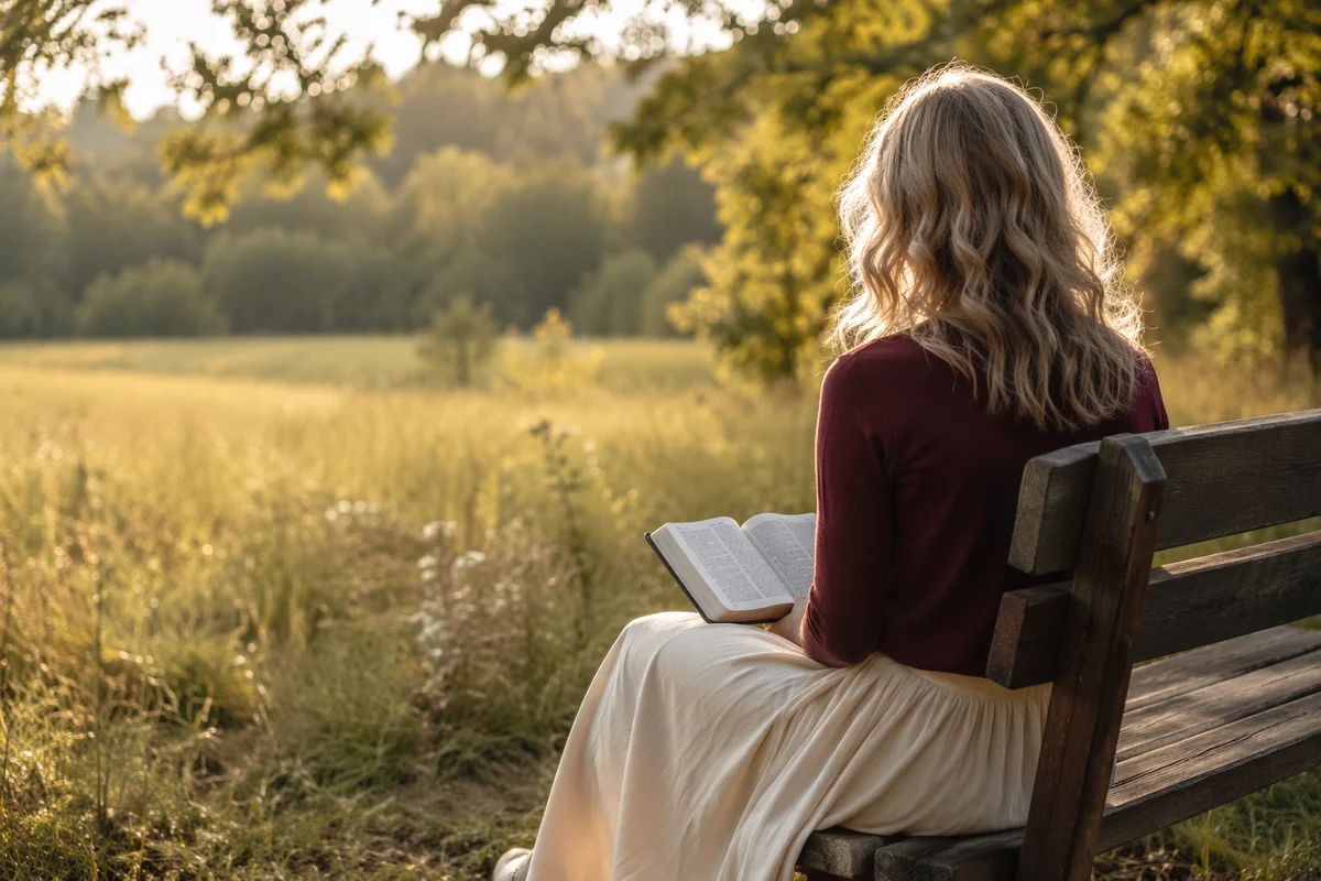Young Adult Reading Bible on Park Bench