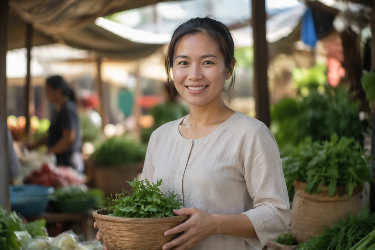 Smiling Vietnamese Woman at Open Air Market