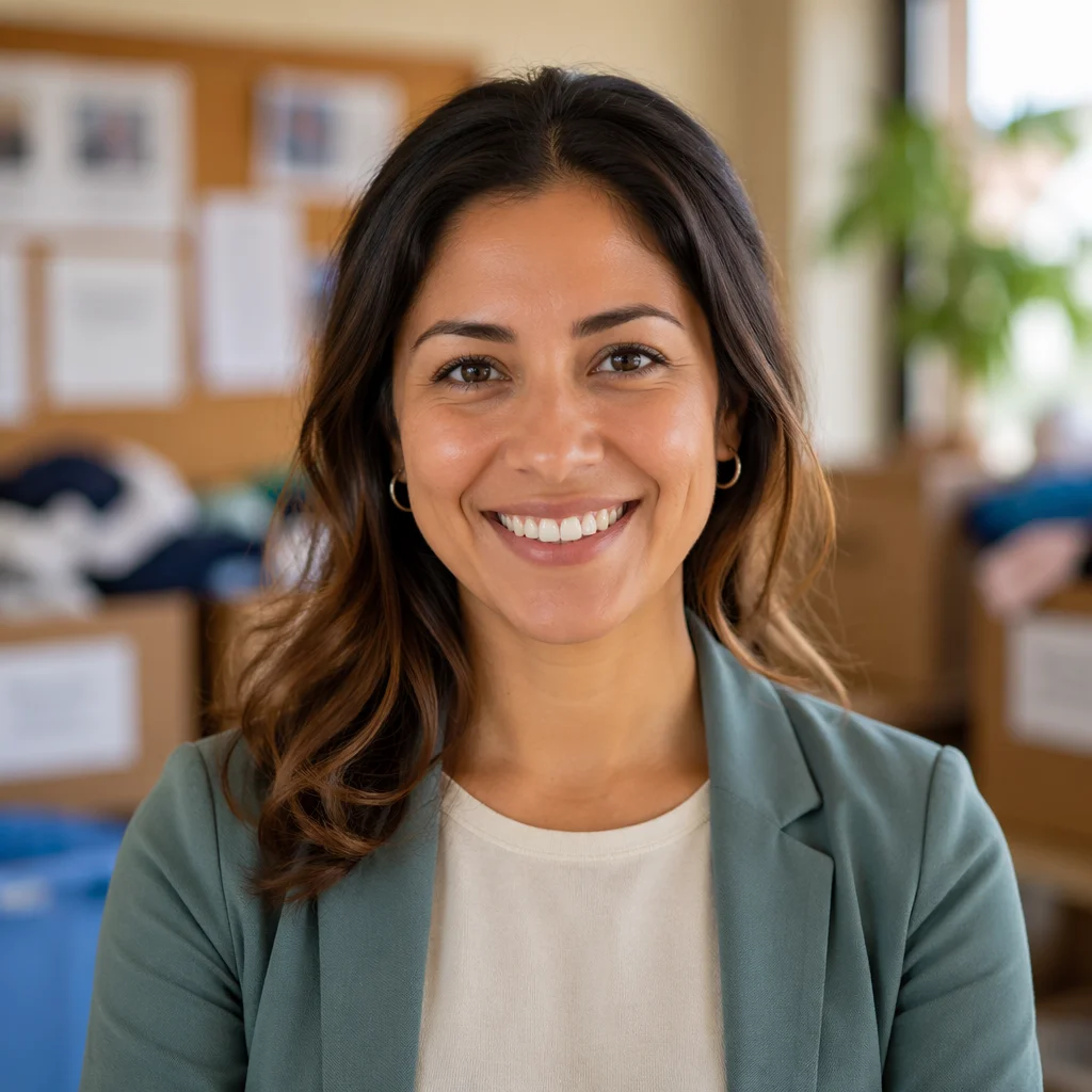Smiling Latina Volunteer Coordinator Headshot Portrait