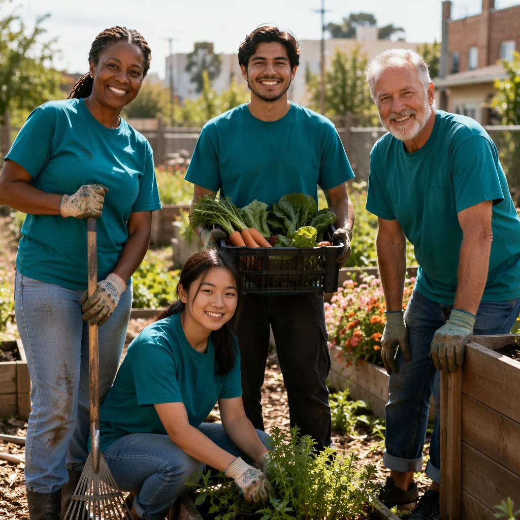 Volunteer Team in Sunny Community Garden